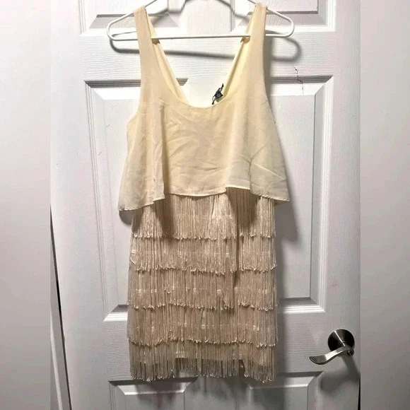 American Eagle Mini Fringe Sleeveless Cream Dress size 10 - Picture 2 of 8